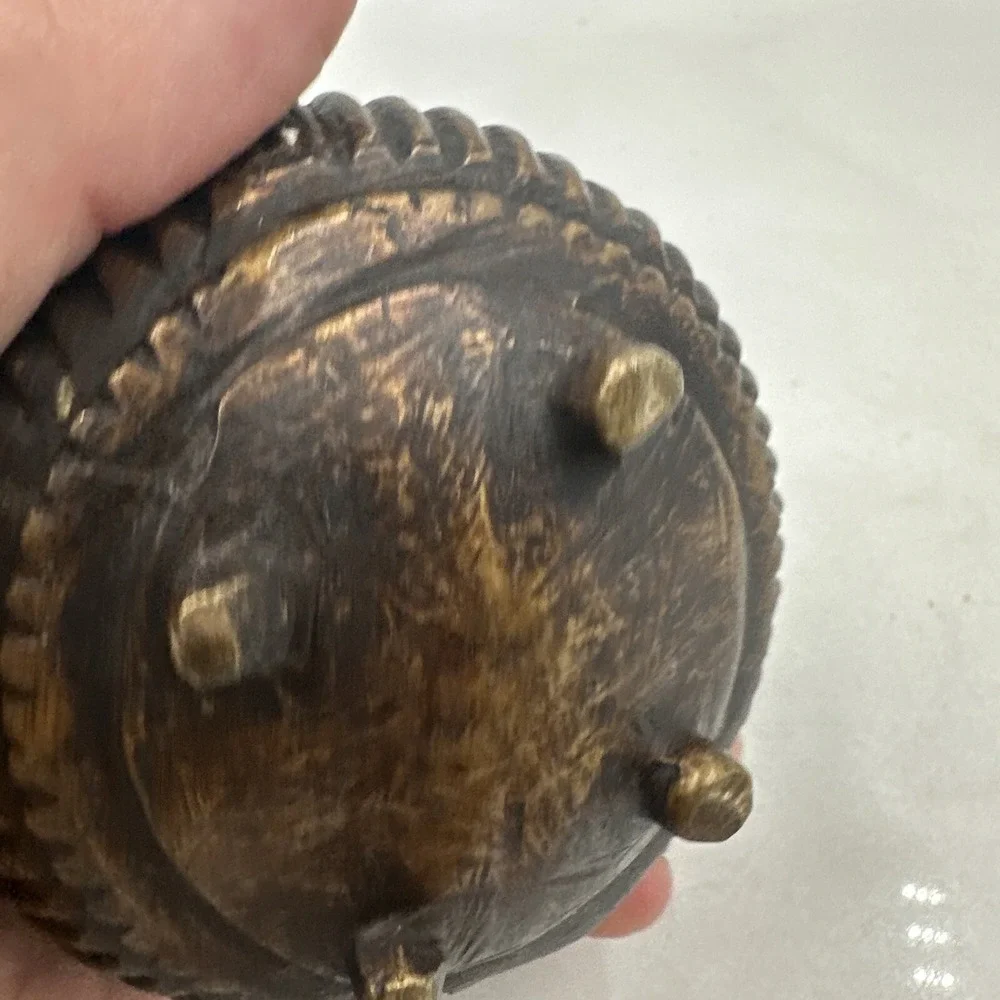 Antique Ink Well Indian Cast Bronze Mughal Footed w/ Peacock Lid & Fluted Sides